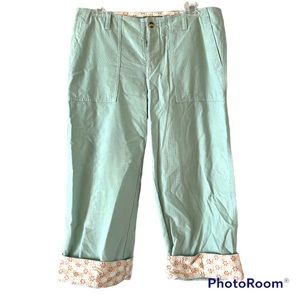 NWT Horny Toad Lulu Corduroy Wide Leg Capris w/ Roll Up Cuffs Celadon Green